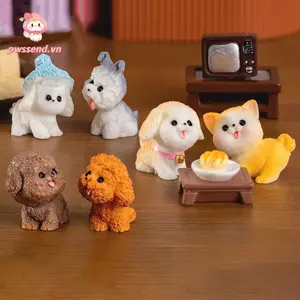 PWSEND Tượng chó thu nhỏ, Vườn cổ tích Mini Tượng chó con dễ thương, Phụ kiện hoạt hình thủ công Phong cảnh vi mô Chó hoạt hình