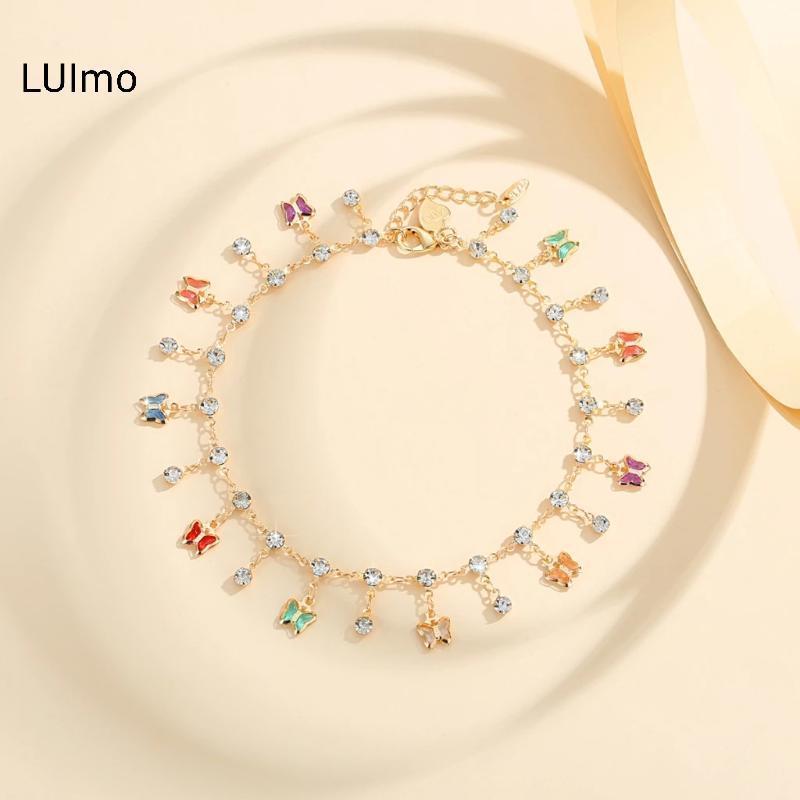 LUImo Thời Trang Màu Bướm Treo Kim Cương Mắt Cá Chân Dây Xích Dành Cho Nữ Bé Gái Lấp Lánh Kim Cương Giả Vòng Chân Hoàn Hảo Cho Mùa Hè Đi Biển Quà Tặng SBS