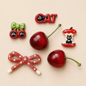 Set Charm Cherry Đỏ Kawaii Cao Cấp, Nơ Hồng Ngọt Ngào, Mèo Đen Dễ Thương, Phụ Kiện Dép Hottrend