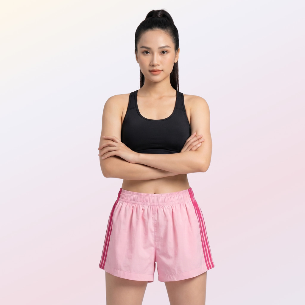 Quần Short SHI Nữ Bốn Sọc Phối Màu Hồng Thoáng Khí Khô Nhanh Màu Sắc Nổi Bật