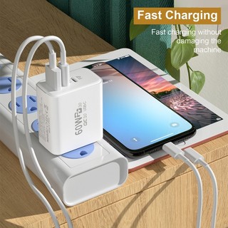 55Củ Sạc Nhanh 60W USB C 3 Cổng Type C PD QC 3.0 Chuyên Dụng Cho Samsung Xiaomi