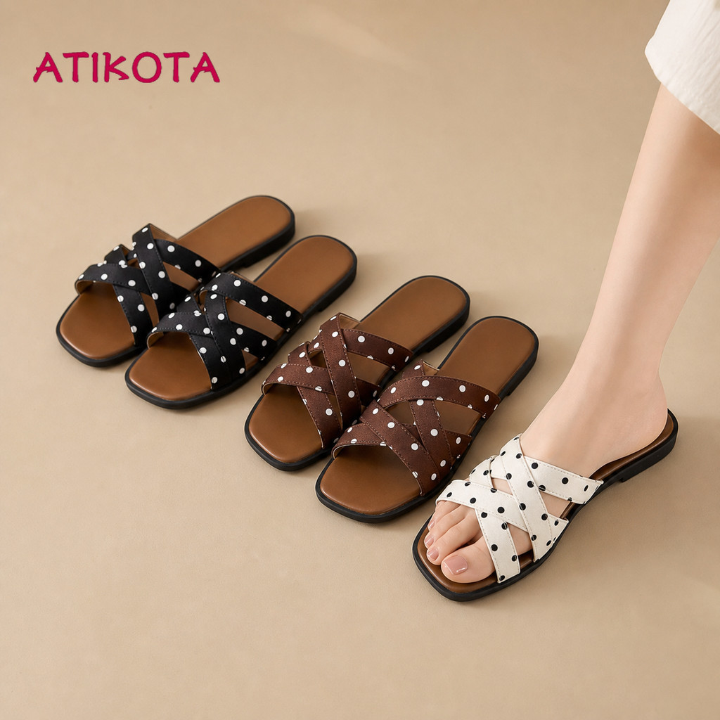 Atikota Nữ Chấm Bi Dây Đeo Chữ Thập Dép Trượt Đế Mềm Đế Chống Trơn Trượt Hàng Ngày Ngoài Trời Thường Ngày Đi Bộ Mùa Hè Dép Cho Nữ Tất Cả Trận Đấu Giày