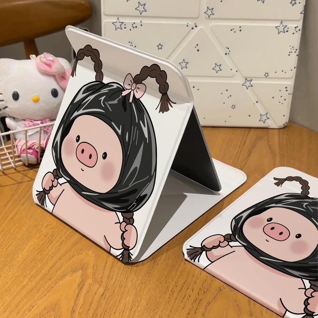Gương gập mini in hình heo hai bím dễ thương bỏ túi tiện lợi