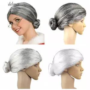 DELMER Bà Già Cosplay Tóc Giả, Ngộ nghĩnh Giả Bà Trang Phục Tóc Giả, Lễ Hội Giáng Sinh Màu Xám Tự Nhiên Thoáng Khí Trang Phục Thể Hiện Tóc Giả Halloween Hóa Trang