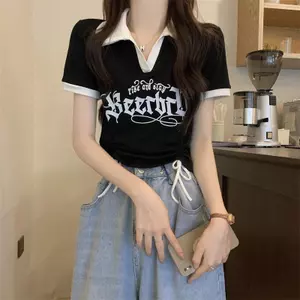 Áo thun ngắn tay có dây rút phong cách Mỹ dành cho nữ Mùa hè Phong cách mới Thời trang Hot Girl Áo thun hàng đầu độc đáo
