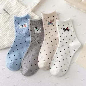 PYCOU 1 Đôi Tất Nữ, Tất Chấm Bi Cotton Phong Cách Nhật Bản, Phim Hoạt Hình Chó Mèo In Cạnh Mềm Giữa Ống Tất