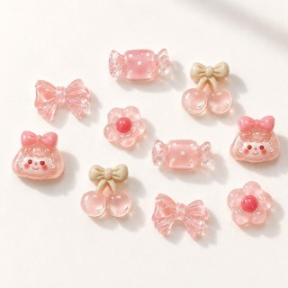 [ĐỘC QUYỀN]  Set Charm Hồng Pastel Pha Lê Trong Suốt, Bộ Charm Cherry Kẹo Hoa Và Bé Gái Kawaii Dễ Thương Trang Trí Dép