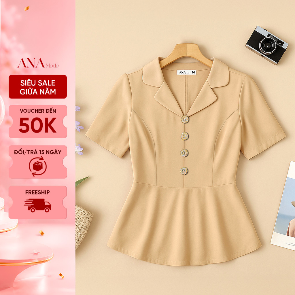 Áo Kiểu Công Sở Nữ ANA Mode Chất Liệu Cotton Lạnh Đứng Form Đi Làm Quà Tặng Mẹ AK25VHC04