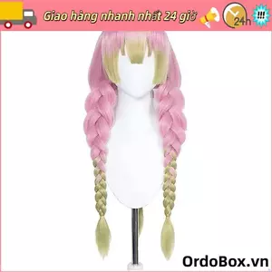 ORDOBOX Demon Slayer Cosplay Tóc Giả, Long Demon Slayer Kimetsu no Yaiba, Nóng Hồng Xanh Tóc Giả Đạo Cụ Mitsuri Kanroji Đảng