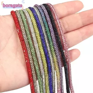 Dây kim cương giả BORAGETE, Viền dây kim cương giả dài 4mm, Trang trí túi dây nhiều màu lấp lánh đa năng