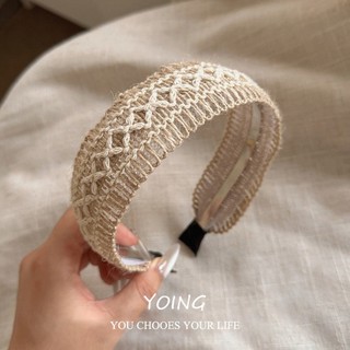 Yoing / Băng đô vành rộng bện ống hút phong cách ngày lễ phong cách mới