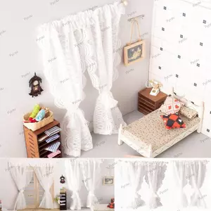 Nhà búp bê PYCOU Mô hình rèm hoa ngọt ngào, 1 / 12 Lưới ren mô phỏng rèm hoa, 3 kiểu búp bê trắng Nhà trang trí cảnh sống