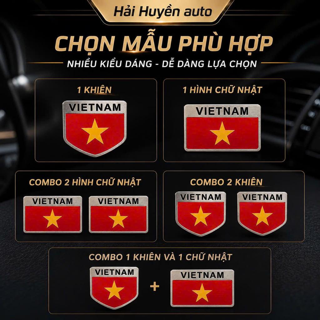 Tem nhôm cờ Việt Nam dán trang trí xe hơi cao cấp – hợp kim không gỉ sơn tĩnh điện chống nước chống phai màu