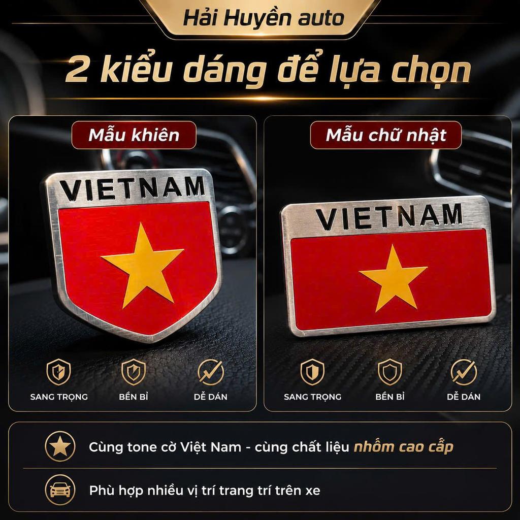 Tem nhôm cờ Việt Nam dán trang trí xe hơi cao cấp – hợp kim không gỉ sơn tĩnh điện chống nước chống phai màu
