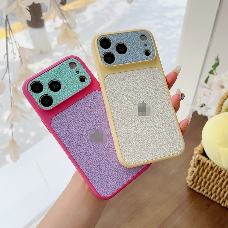 Kết cấu da tương phản sang trọng ngay lập tức 17 Ốp điện thoại cứng Thích hợp cho iPhone 17 16 15 14 13 Pro Max Plus Ốp lưng