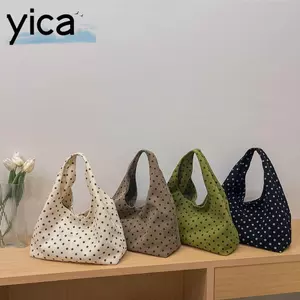 Túi xách nữ YICA, Túi đeo vai thông thường họa tiết chấm bi, Túi Tote vải nhung dung tích lớn thời trang đi lại hàng ngày