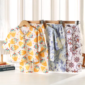 Cửa Hàng Quần Áo Trẻ Em Bộ Đồ Ngủ Cotton Lụa Trẻ Em Mùa Xuân Hè Thoáng Khí Ba Phần Tư Tay Bé Trai Bé Gái Nhà Quần Áo Điều Hòa Mỏng Quần Áo