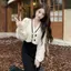 LUImo V Ne Màu Tương Phản Batwing Tay Áo Khoác Ngoài Sang Trọng Nút Áo Len Cardigan SBS