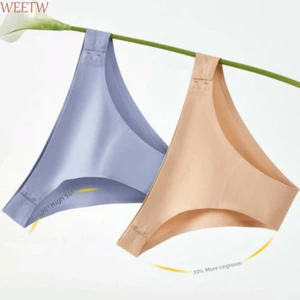 Quần lót liền mạch bằng lụa băng WEETW, quần lót có khóa bên Quần lót lụa băng nữ, Quần lót thoáng khí Đáy quần Cotton liền mạch Đồ lót tam giác vô hình mùa hè