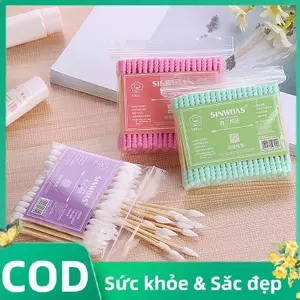 Trong Kho 100Pcs Đôi Đầu Bông Tăm Bông Gỗ Sticks Cho Mũi Tai Làm Sạch Cá Tuyết