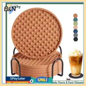 B & N Uliekhy 6 Miếng Đế Lót Ly Uống Silicon Có Giá Đỡ Kim Loại Cốc Coaster Cho Đồ Uống Coaster Thấm Hút Bảo Vệ Đồ Nội Thất Từ Damag.