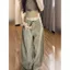 Mỹ Kaki Thiết kế ngực Machete Jeans Nữ Phong cách mới thon gọn hơn Nhìn eo cao dáng rộng ống rộng quần thẳng
