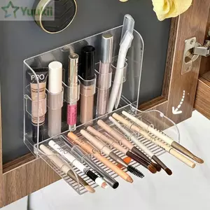 Hộp đựng son môi YUUKII, Hộp đựng son môi treo tường có thể gập lại trong suốt, Hộp đựng cọ trang điểm hình chữ nhật nhiều ngăn di động