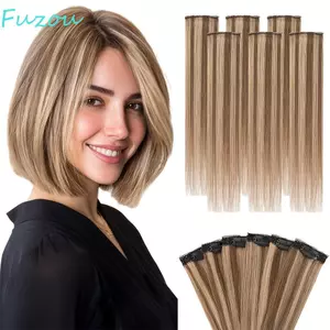 FUJIOU 6 Kẹp Ren Nổi Bật Trong Phần Mở Rộng Tóc, Tóc Ngắn Tổng Hợp Dày Thẳng, Lông Tơ Tự Nhiên Thiết Kế Kẹp Đơn Sợi Ngang Đôi Ombre Tóc Cho Nữ