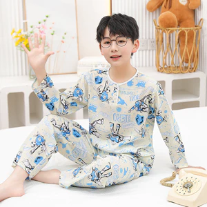 Bộ Đồ Ngủ Bằng Lụa Cotton Bé Trai Phù Hợp Với Trẻ Em Bé Gái Dài Tay Nhà Quần Áo Điều Hòa Không Khí Quần Áo Bé Mùa Hè Trẻ Em Quần Áo