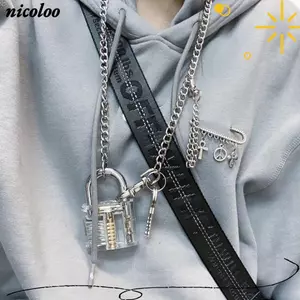 Vòng cổ khóa trong suốt NICOLOO, Móc khóa kim loại & Mặt dây chuyền khóa Vòng cổ vũ vũ trường, Phụ kiện mát mẻ Có thể điều chỉnh Punk Dây chuyền phóng đại Trang sức dành cho nữ