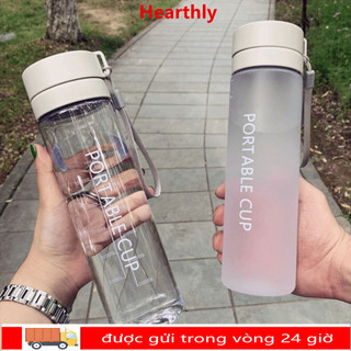 Cốc nước HEARTHLY, có dây buộc Chai nước thể thao dung tích lớn, Cốc nhựa trong suốt mờ 800ML di động ngoài trời