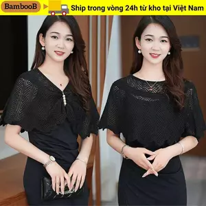 Khăn choàng dệt kim BAMBOOB, Khăn choàng vải tuyn ngắn nhiều màu, Áo khoác ngoài ngắn thoáng khí cho nữ
