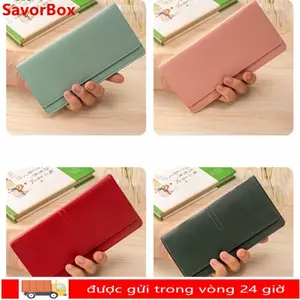 Ví nữ da SAVORBOX, Ví mỏng nữ dung tích lớn, Ví Mini màu trơn di động dành cho nữ
