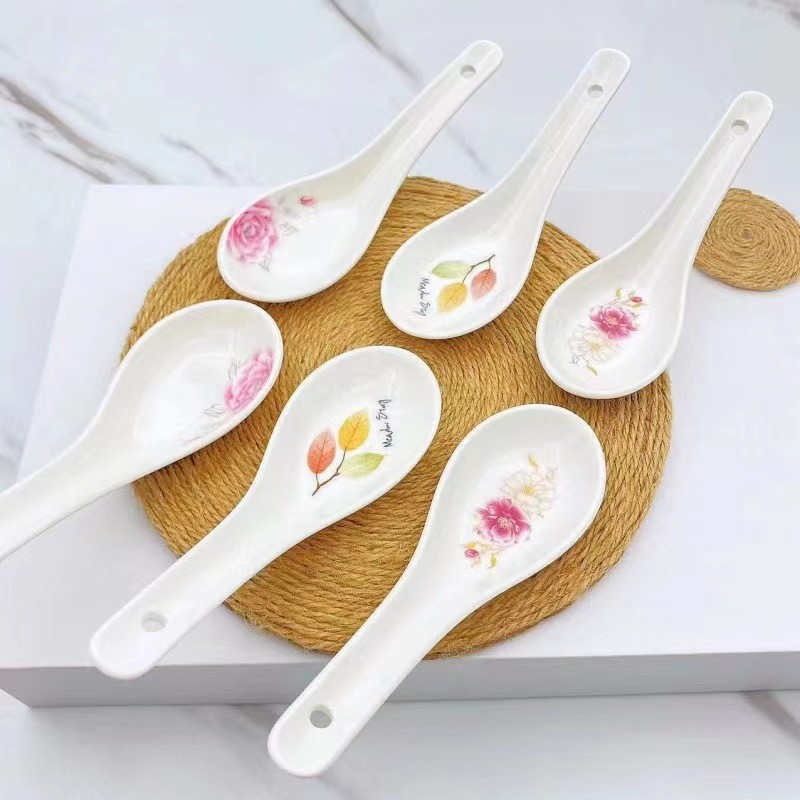 Thìa Canh Gốm Đáy Bằng Thìa Hộ Gia Đình Thìa Uống Súp Khách Sạn Nhà Hàng Xương Trung Quốc Thìa Sáng Tạo Hai Kim