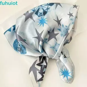 Khăn quàng cổ in hình ngôi sao FUHUIOT, Khăn vuông nhỏ Y2K in hình học thanh lịch hình học hình cô gái cay Hàn Quốc Khăn lụa in họa tiết da báo ngoài trời