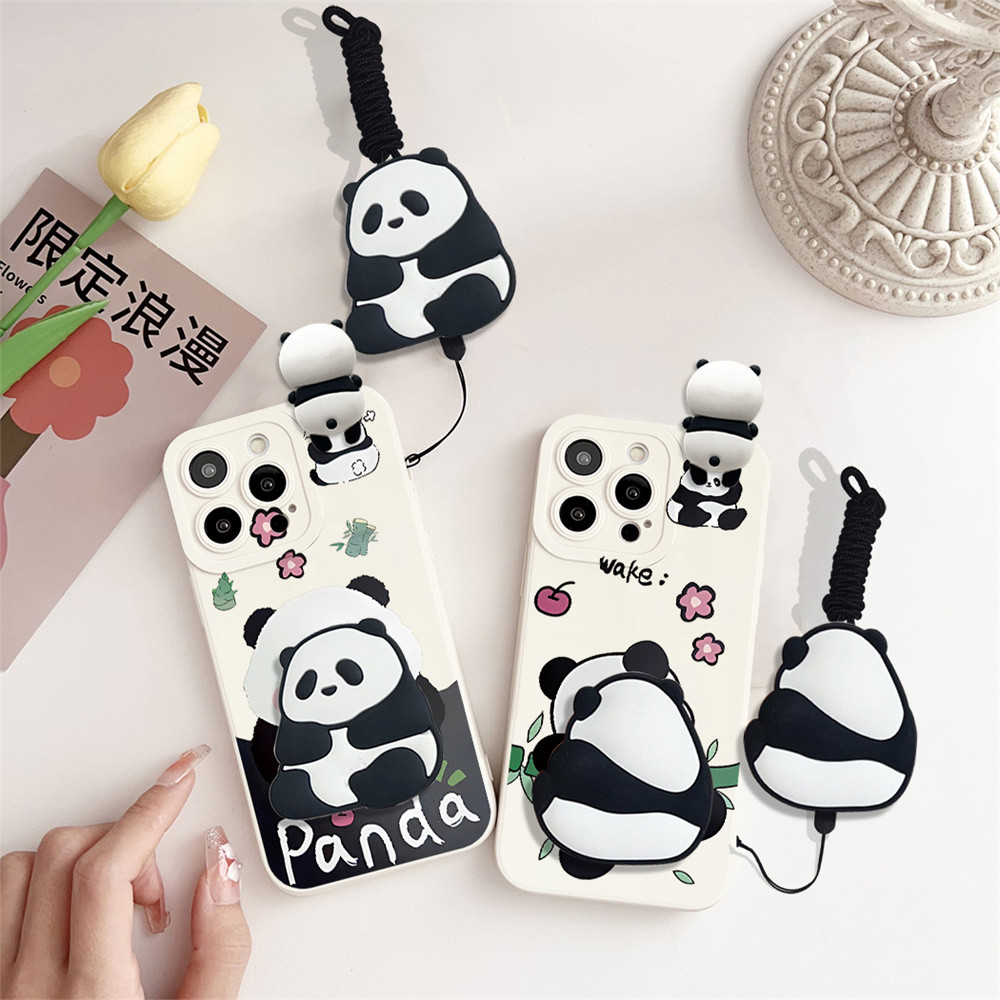 Ốp điện thoại hoạt hình đồ chơi gấu trúc ngộ nghĩnh có dây buộc cho Xiaomi Mi 11 Pro 11 Lite 5G NE Poco M5S X3 NFC X3 F3 X4 F4 GT M4 X4 M3 Pro X3 X6 Pro F5 F6 Pro Vỏ silicon mềm