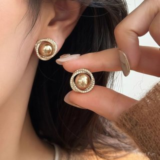 S925 Bạc Kim Xoắn Ốc Zircon Màu Cà Phê Ngọc Trai Bông Tai Xuân Hè Độc Đáo Vui Lòng Lạnh Phong Cách Nhẹ nhàng Sang Trọng Tính Khí Bông Tai