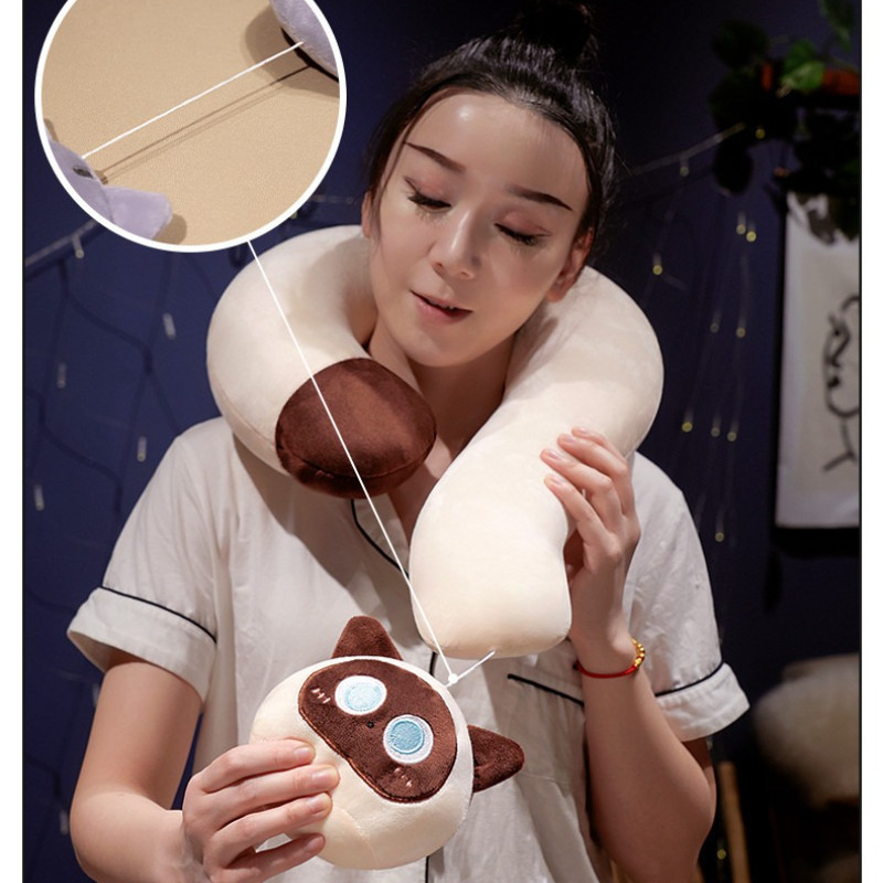 Gối Tựa Đầu Hình Dấu ?,Mũ Gối Cổ Hình Mèo Dễ Thương,ruột Bông êm ái,mềm Mại Thoải Mái