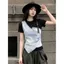 Áo thun Denim hai mảnh giả thiết kế cảm giác sang trọng ngắn hàng đầu dành cho nữ