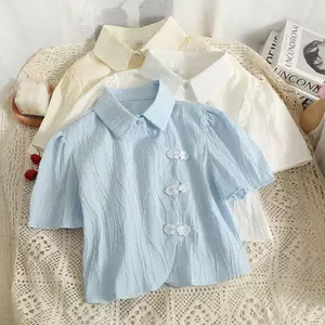 Khóa cổ POLO cổ điển Slim-fit Slimmer Nhìn ngắn Áo sơ mi nhỏ nữ Phong cách mới Thời trang phù hợp với sọc ngắn tay hàng đầu mùa hè