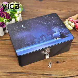 Hộp thiếc YICA, Hộp đựng máy tính để bàn dung lượng lớn gia đình, Chất lượng cao có khóa chìa khóa Hộp kim loại trang sức cổ điển