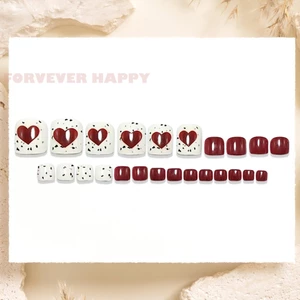 Miếng dán móng tay ngón chân hình trái tim Burgundy 24 miếng để làm móng tay DIY