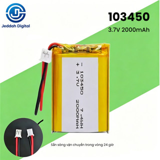 103450 3.7V 2000mAh Polymer Lithium Sạc Pin Jst PH 2.0mm 2pin Cắm Cho Camera GPS Navigator MP5 Tai Nghe Bluetooth