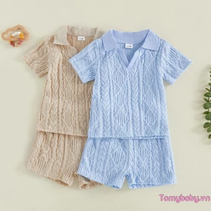 Bộ bé trai Áo cổ chữ V có ve áo ngắn tay thoáng khí + Quần Short Trang phục mùa hè 2 mảnh