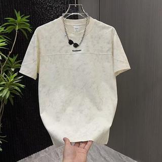 Áo Thun Nam Đen Nhuộm Loang Vintage Tròn Cổ Ngắn Tay Thời Trang