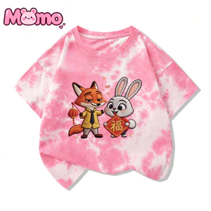 Zootopia giả thêu in hình unisex mùa hè buộc dây ngắn tay cổ tròn