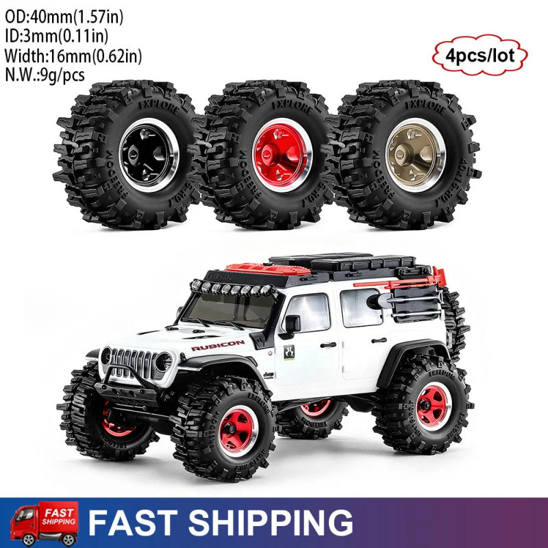 4 40mm 3mm Hex 0.7 "Kim Loại RC Bánh Xích Lốp Và Bánh Xe Cho 1 / 30 Trục SCX30 Ford Bronco Wrangler K10 Nâng Cấp Phần