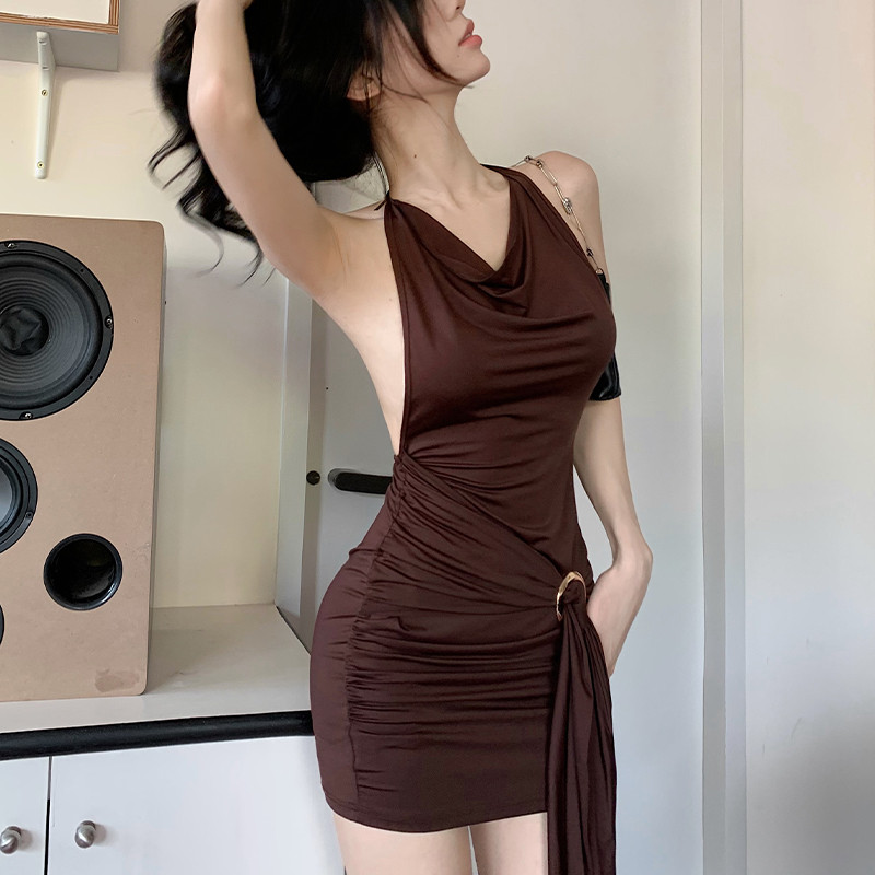 【dynamar】Đầm ôm dáng cổ xếp ly, đầm cổ trễ, đầm ngắn dáng chữ A cao cấp dành cho nữ phong cách hàn quốc