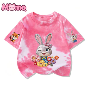 Zootopia Thêu In Unisex Mùa Hè Thắt Lưng-Dye Áo Thun Cổ Tròn Tay Ngắn Cho Bé Trai Và Bé Gái