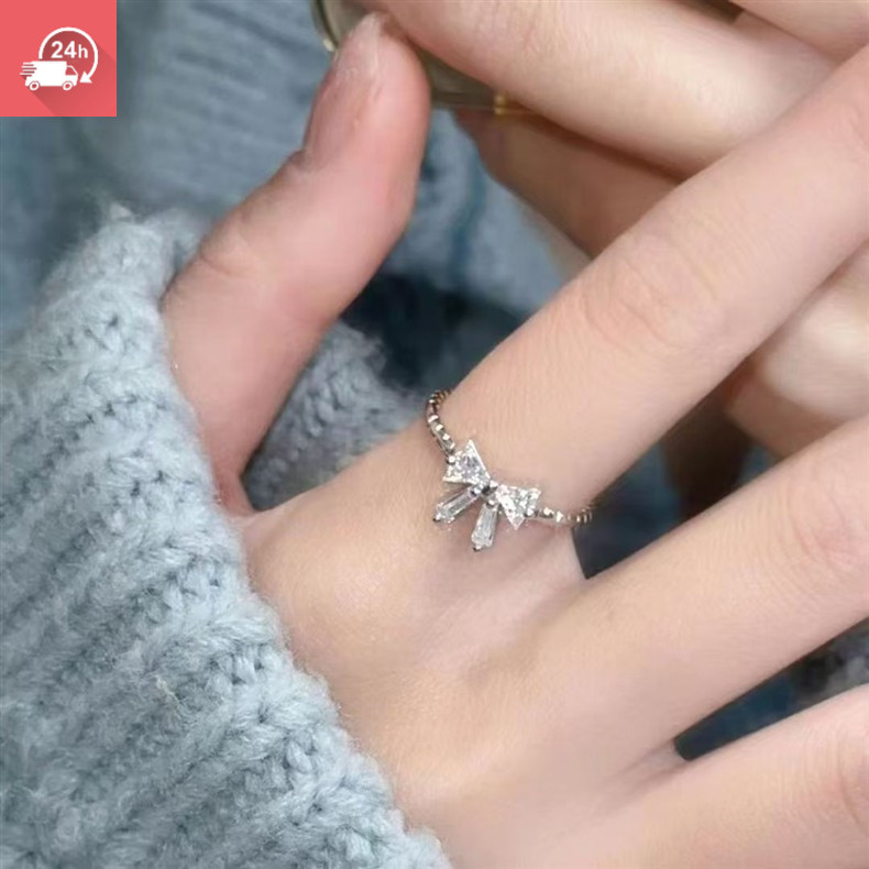 Nhẫn nữ đa năng khí chất thời trang nơ zircon đơn giản cá tính